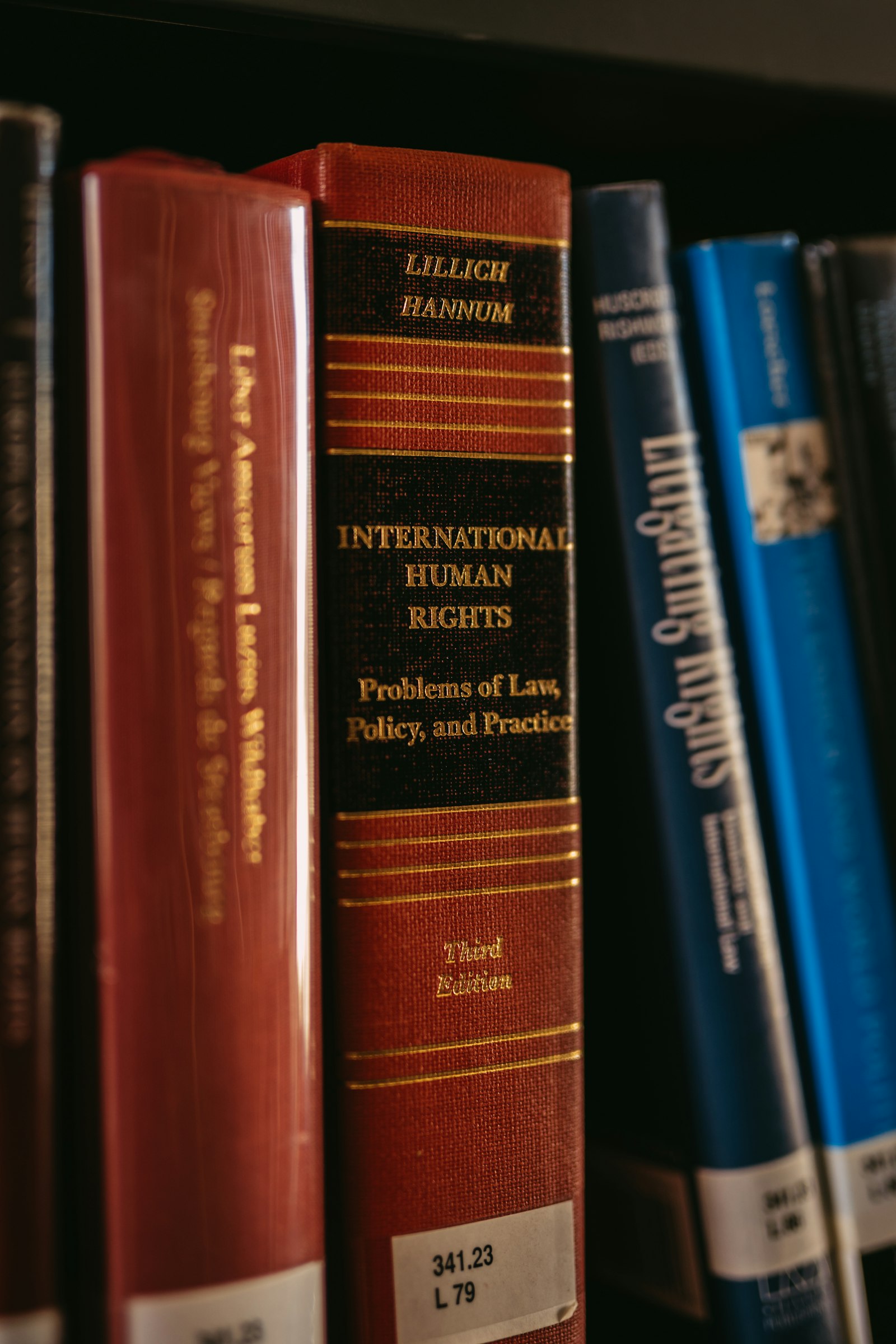 Law books on a shelf, representing legal research and law firm SEO content depth