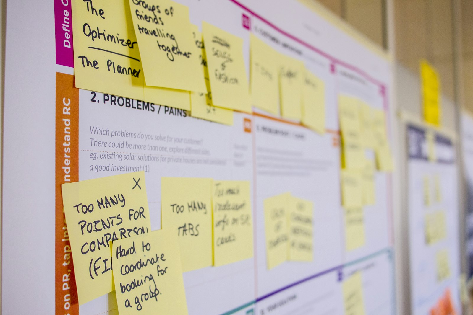 Sticky notes on a board, representing healthcare content planning around real patient questions
